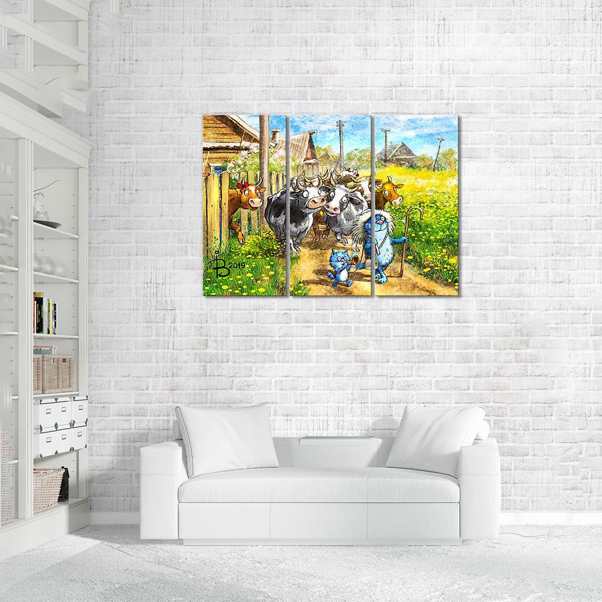 Модульная картина Пастушок 3 модуля 90x135 см