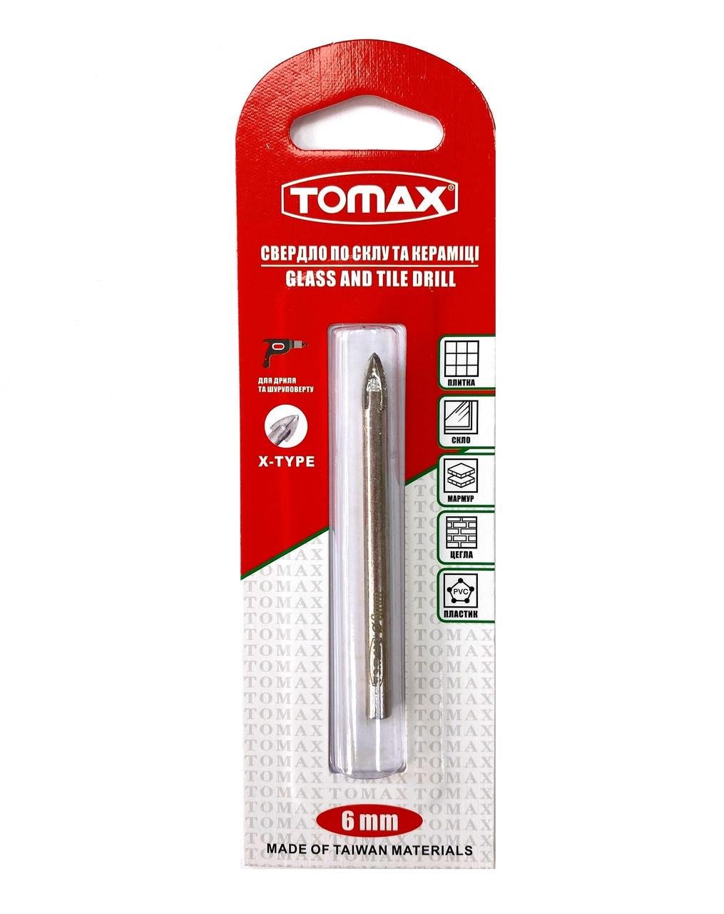 Сверло по плитке TOMAX и стеклу 6 мм квадро наконечник (1454753906)