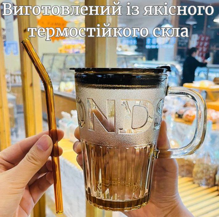 Склянка еко з термостійкого скла з багаторазовою трубочкою 400 мл Коричневий (2693105091) - фото 8