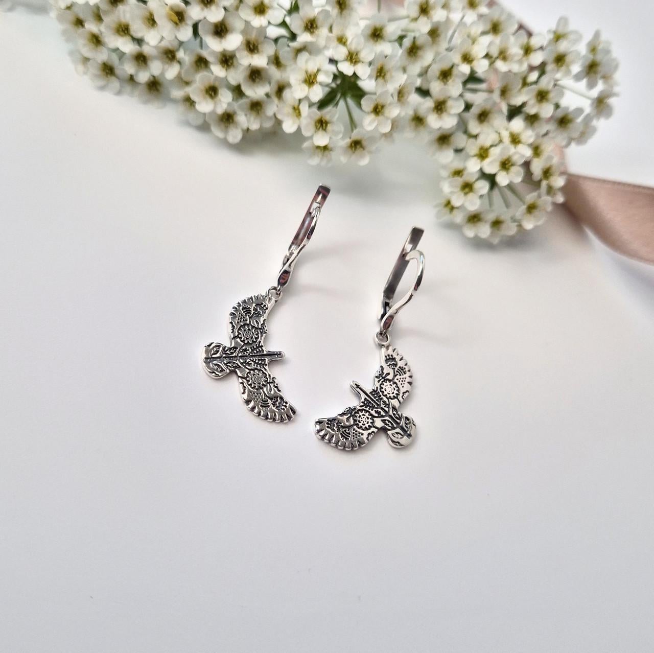 Серьги без камней Горлица серебро 925 пробы черненное 5,40 г (53201ч)
