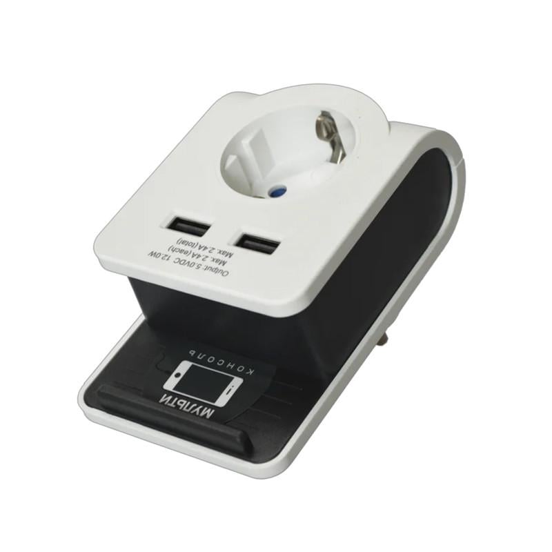 Розетка с USB зарядкой UEC Т-02/01 16А 2P+PE 2хUSB 2,4А Белый (WTP11-16-01-GU)