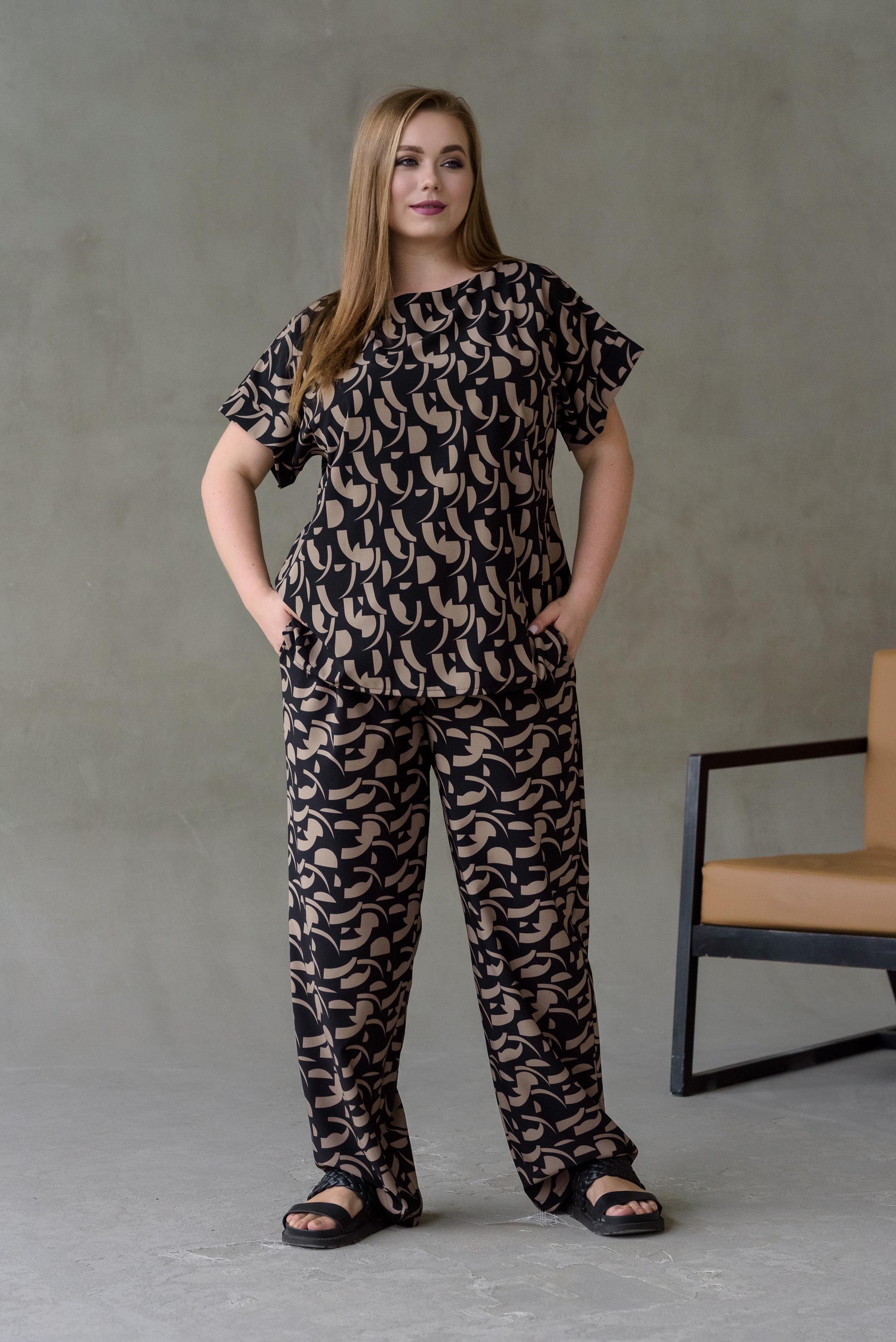 Костюм женский штапельный Альмина р. 74 Коричневый (26813583) - фото 7