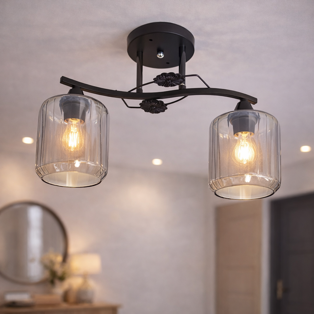 Люстра Valeso с двумя затемненными плафонами под лампы Е27 Черный/Хром (Ю 2406B/2 BK+CR)