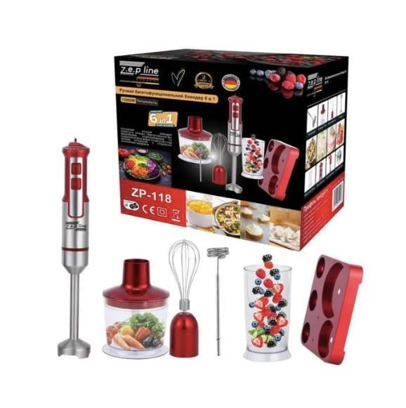 Блендер ZepLine ZP-118 погружной с мерным стаканом 6в1 на подставке 1500 Вт 20 скоростей (2104618469)