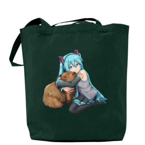 Шоппер Хацуне Мику с капибарой Темно-зеленый (14330893-16-186728) - фото 1 Шоппер Хацуне Мику с капибарой Темно-зеленый (14330893-16-186728) - фото 1