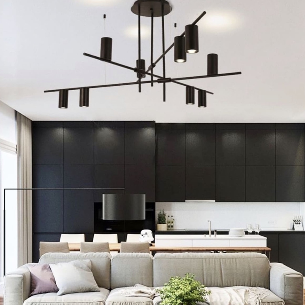 Люстра линейная на 9 черных плафонов-спотов Черный (LF_MD 8021-9 BK+BK)