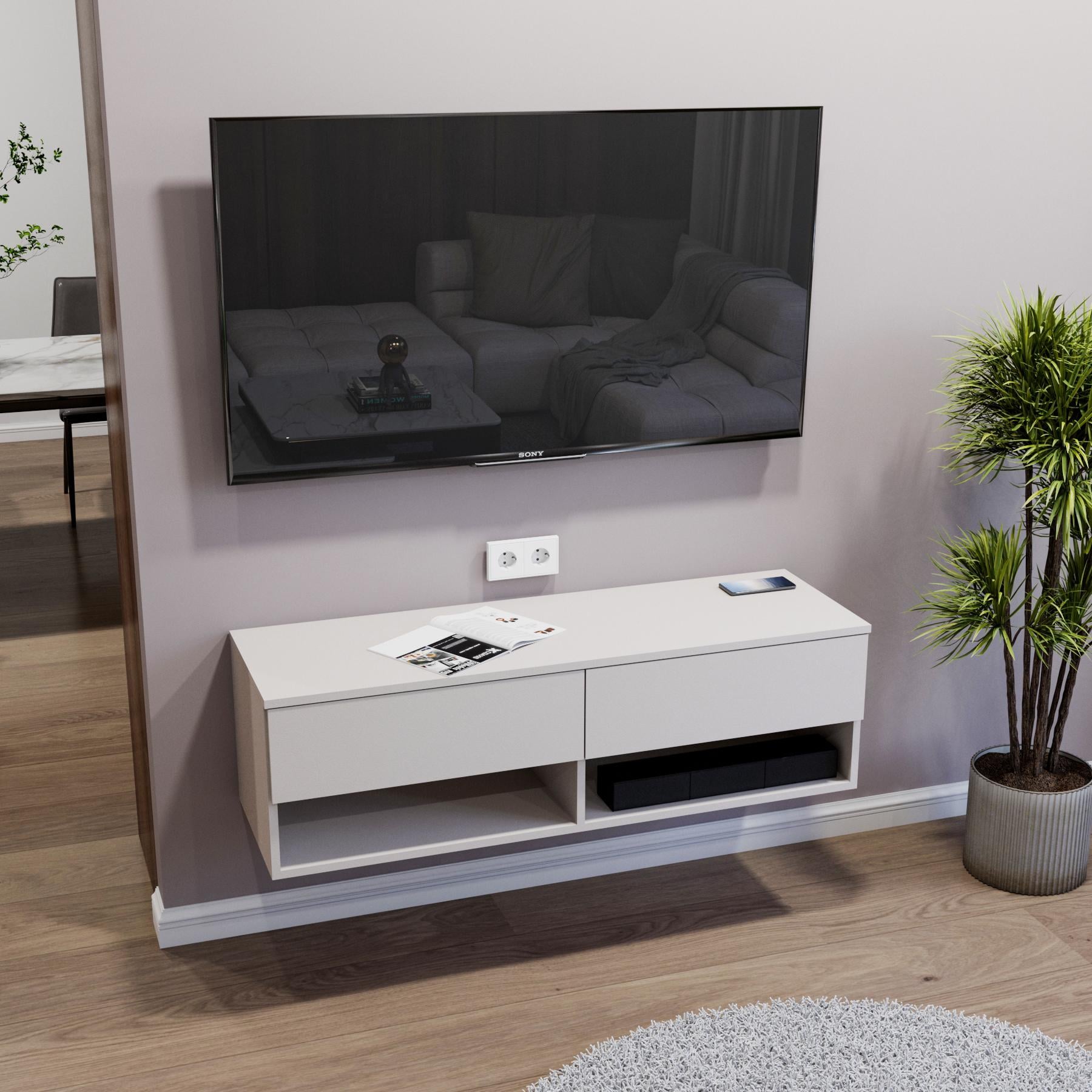 Тумба под ТВ навесная FH-Istad с ящиками и открытыми полками 1200х360х380 мм Кашемир (33512914)