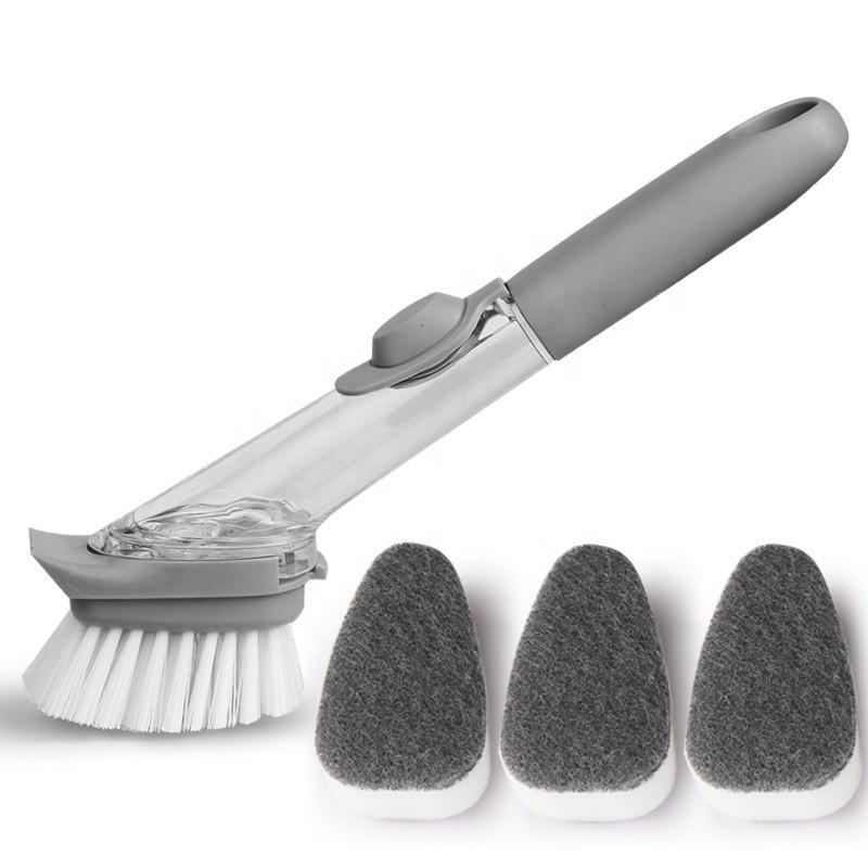 Щетка для мытья посуды SUNROZ Decontamination wok brush с дозатором для моющего средства Серый (SUN5350)