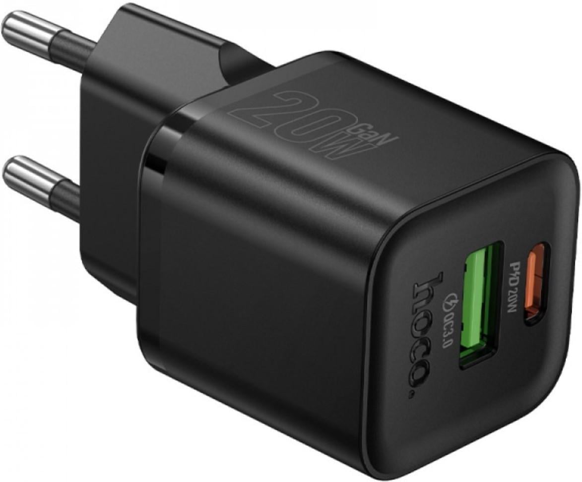 Зарядное устройство сетевое Hoco N65 20W USB QC3.0 с Type-C PD быстрая зарядка Black (2942045679)