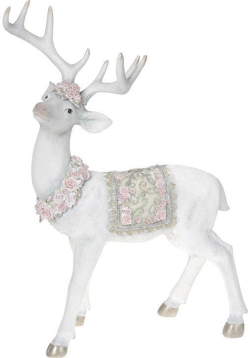 Фигура декоративная Олень в розах со стразами 54 см Белый с розовым