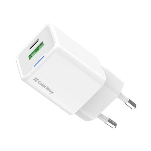 Зарядное устройство сетевое ColorWay 30 Вт GaN 1xType-C PD3.0/1xUSB QC4.0 Auto ID White (MCT-CW-CHS053PD-WT)