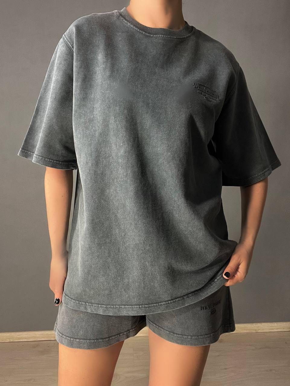 Костюм женский PEPPER MINT 25-01 вареный тай-дай футболка и шорты M Графитовый (4356)