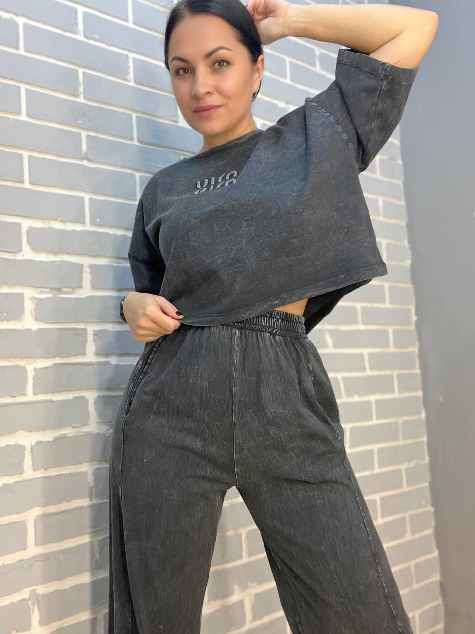 Костюм женский COAST MODA 4207 вареный с короткой футболкой и брюками M Черный (1649) - фото 2 Костюм женский COAST MODA 4207 вареный с короткой футболкой и брюками M Черный (1649) - фото 2