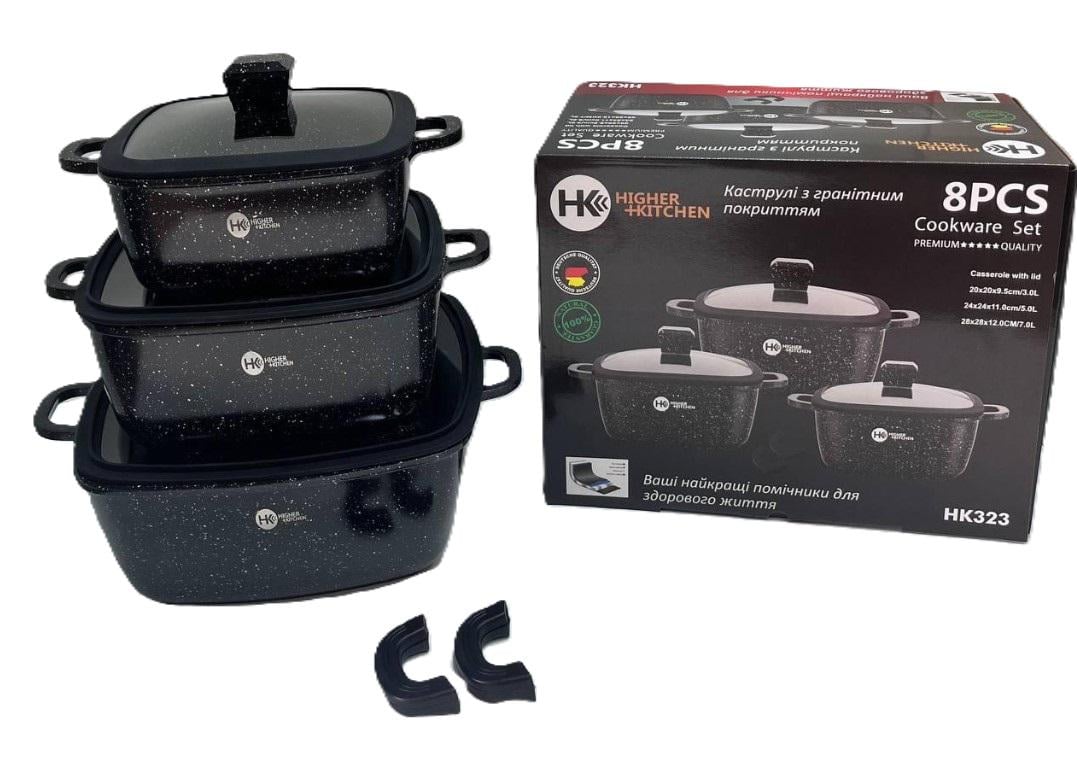Набір квадратних каструль Higher Kitchen HK-323 Чорний (25580313) - фото 2