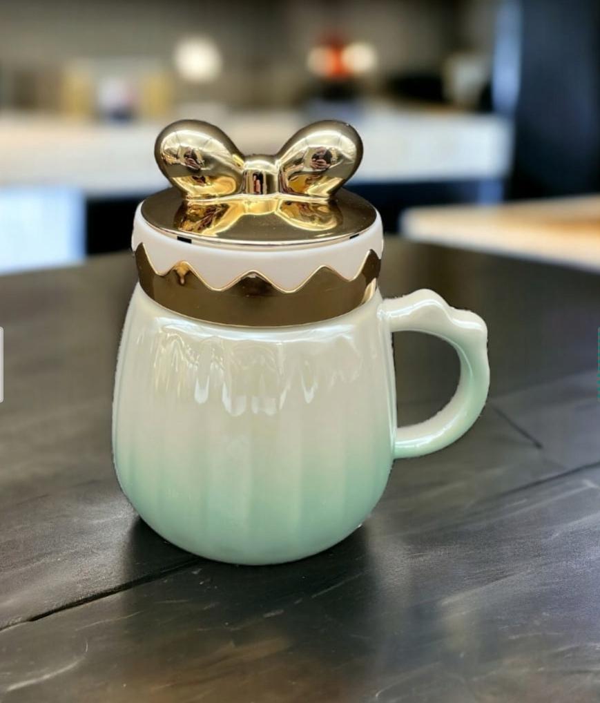 Чашка Lirmatur Бантик кераміка з кришкою 400 мл Зелений (15414109) - фото 2 Чашка Lirmatur Бантик кераміка з кришкою 400 мл Зелений (15414109) - фото 2