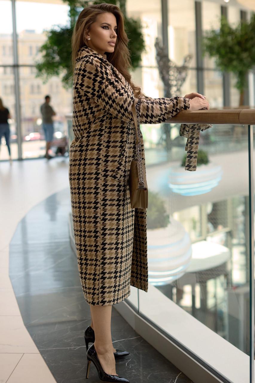 Пальто женское в принт гусиная лапка L-XL Коричневый с черным (2738319506) - фото 4 Пальто женское в принт гусиная лапка L-XL Коричневый с черным (2738319506) - фото 4