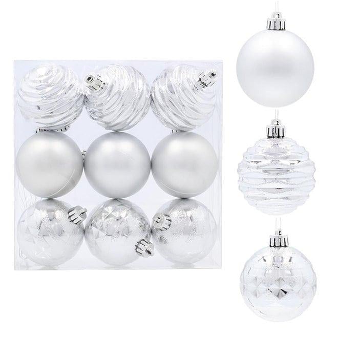 Набор новогодних шаров пластиковых 9 шт. d 6 см Серебряный (43126) - фото 1