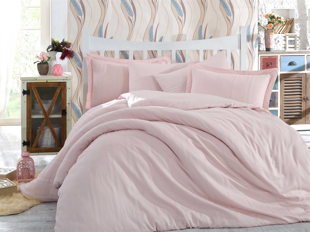 Комплект постельного белья Hobby Exclusive Sateen Diamond Stripe 200х220 см/50х70 см 2 шт./70х70 см 2 шт. Пудровый