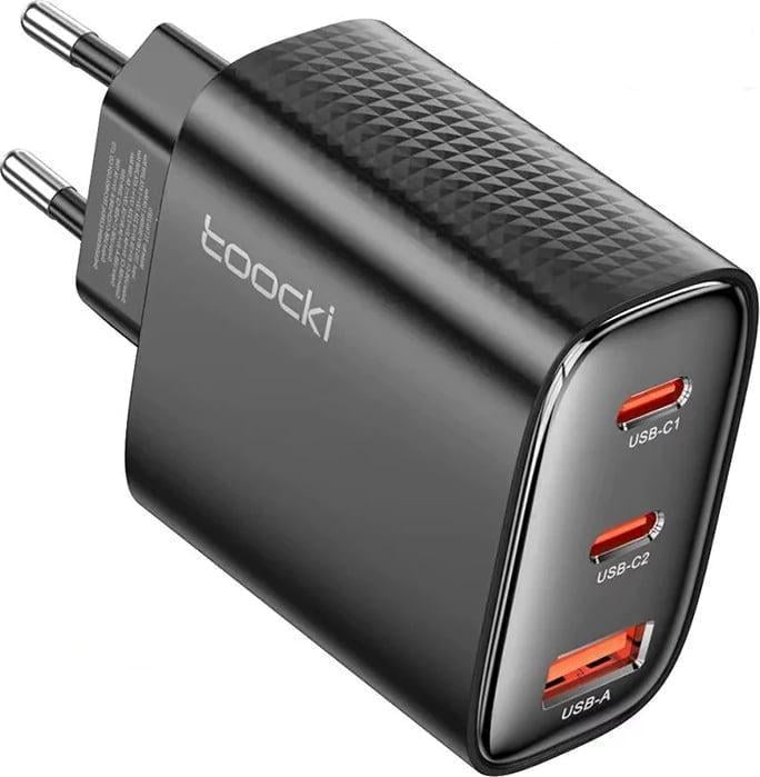 Зарядний пристрій Toocki TCT40-22EU 40Wmax GaN PD3.0 QC4.0 порти USB/2Type-C Black (43565)