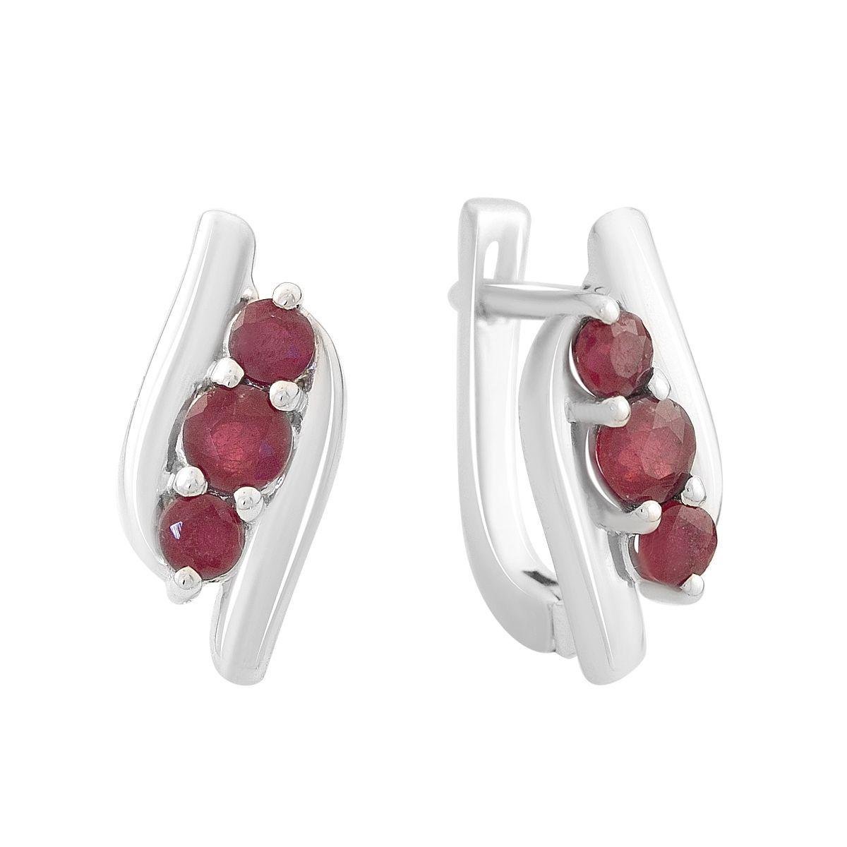 Сережки срібні з круглими вставками з рубіну Сережки срібні з круглими вставками з рубіну