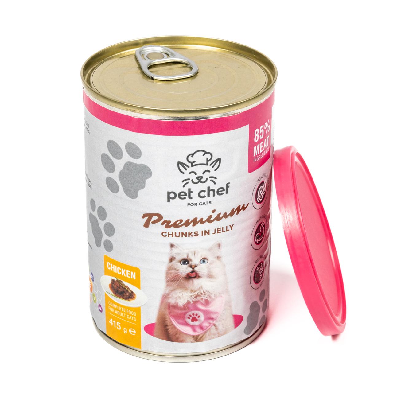 Корм вологий для дорослих котів Pet Chef шматочки в желе з куркою 415 г (93564) - фото 2 Корм вологий для дорослих котів Pet Chef шматочки в желе з куркою 415 г (93564) - фото 2