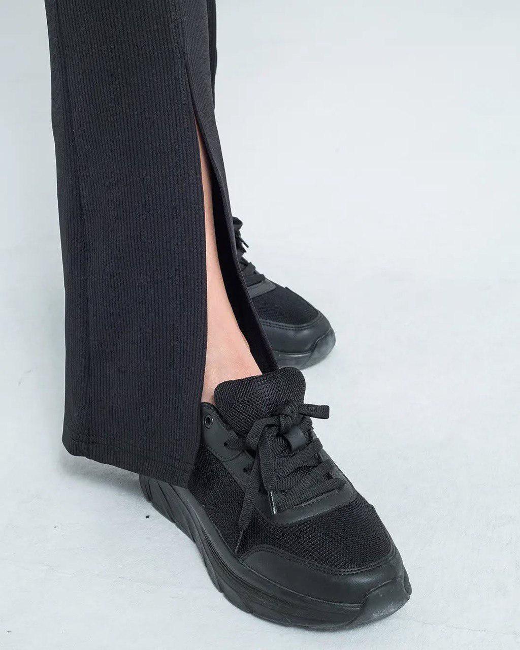 Лосини жіночі INCEBELLI 4190 шов розріз кльош рубчик з високою талією S Чорний (1021) - фото 4