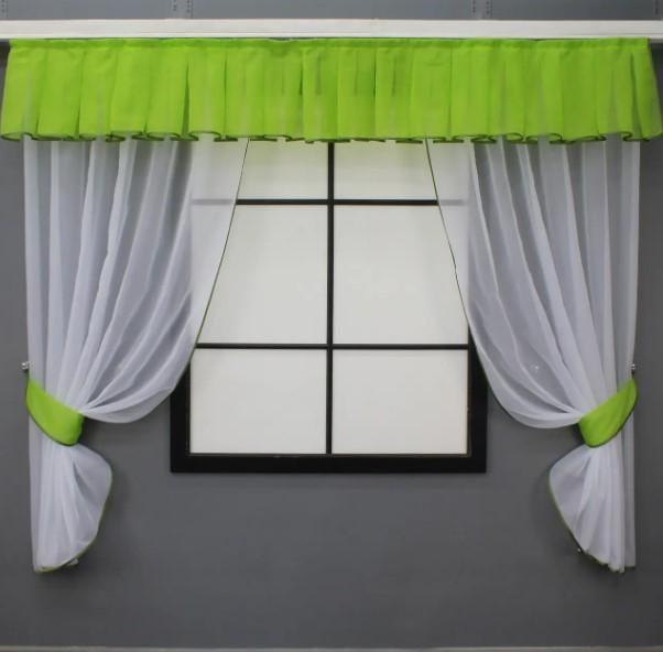 Занавеска на кухню с ламбрекеном 200х170 см Белый/Салатовый (00к 59-957)