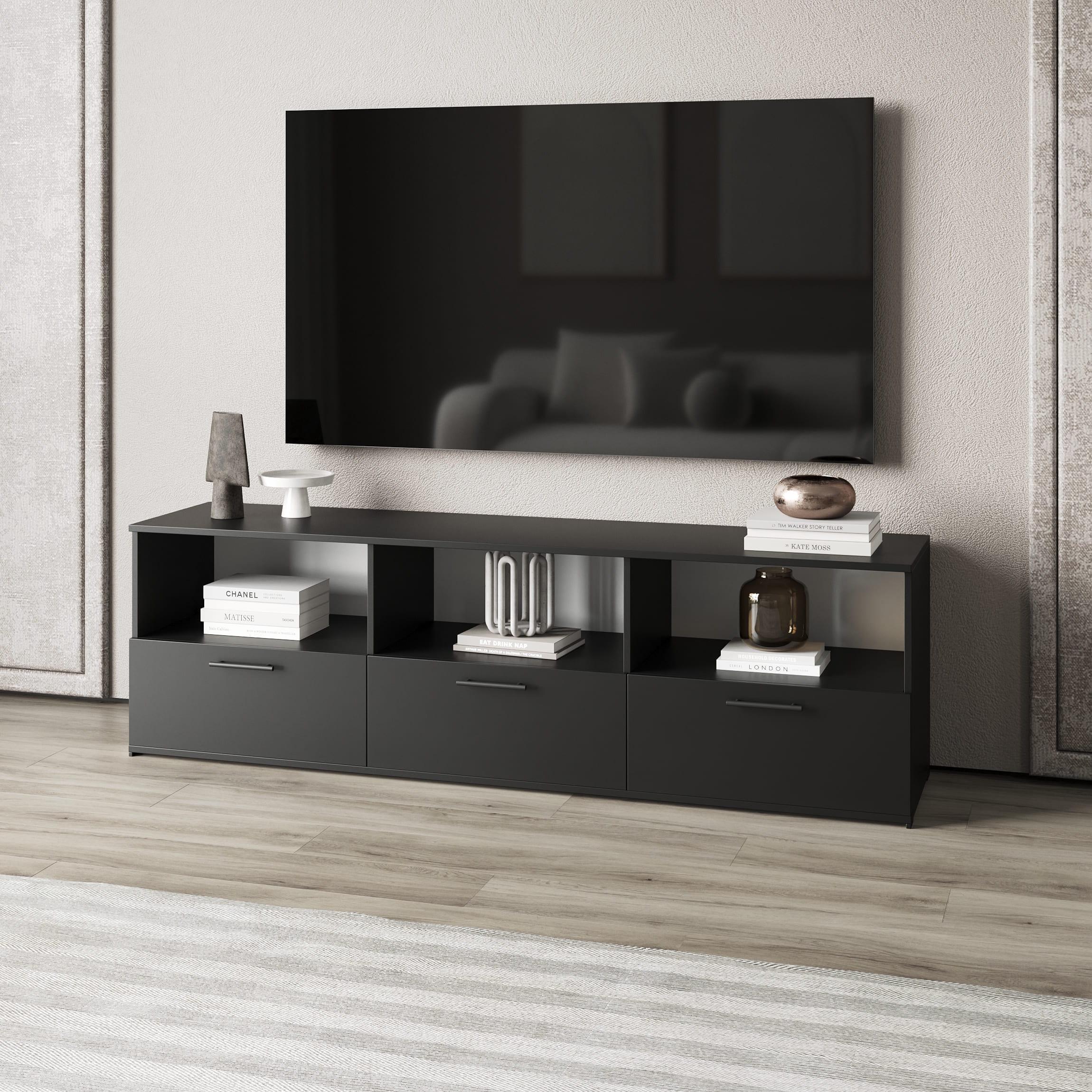 Тумба под ТВ с тремя ящиками и полками Черный (380648)