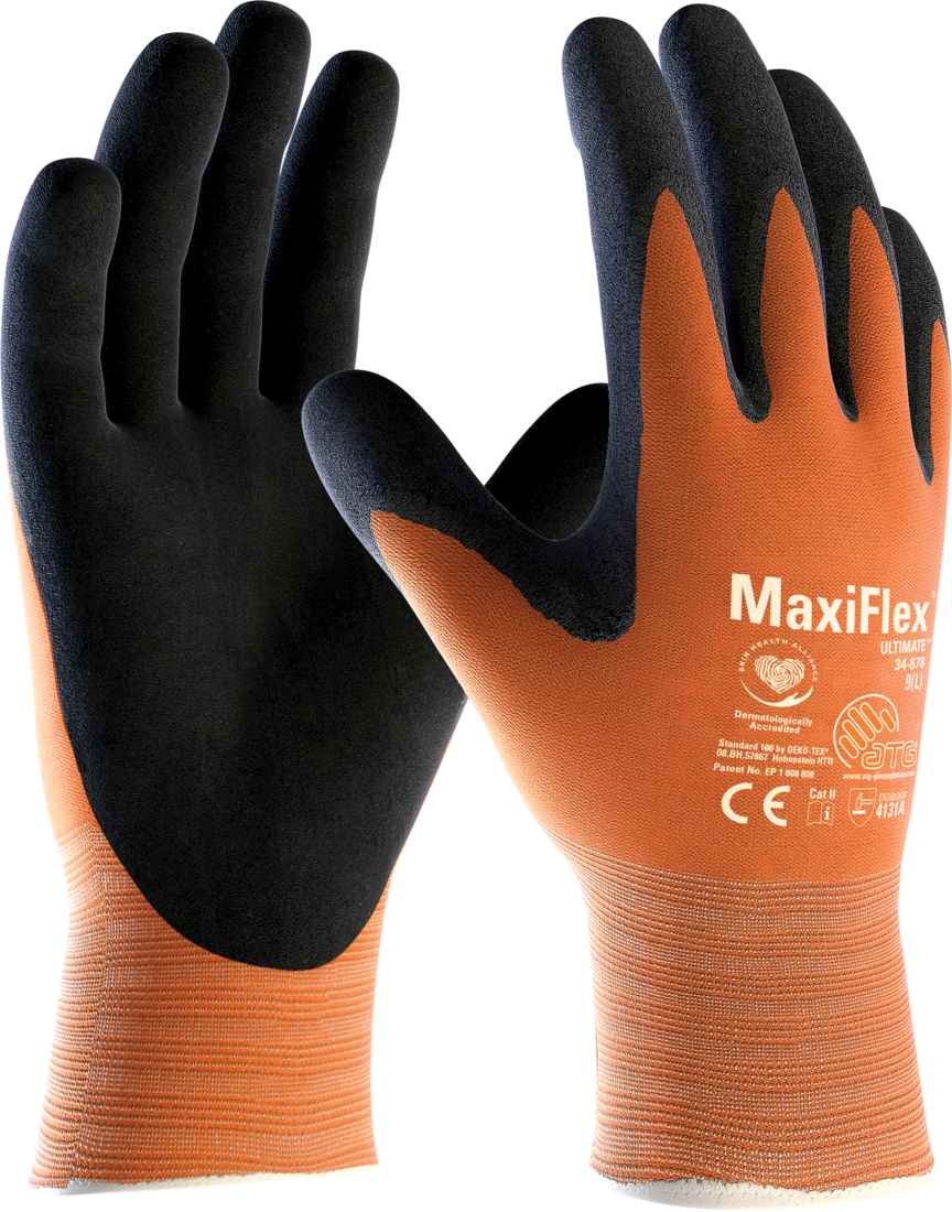 Перчатки защитные ATG Gloves MaxiFlex Ultimate высокотехнологичные р. 7 S Черно-оранжевый (34-878)