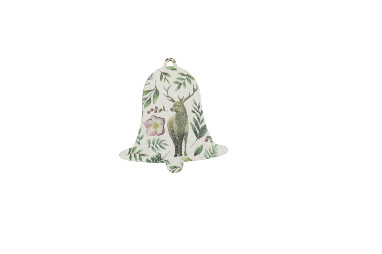 Іграшка ялинкова Дзвіночок з принтом олень УФ-друк 9х8 см (НР-397)
