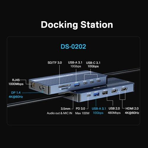 Док-станция Acasis DS-0202 14-in-1 HDMI 4K@60Hz Ethernet зарядка 100 Вт Серый (2396) - фото 6
