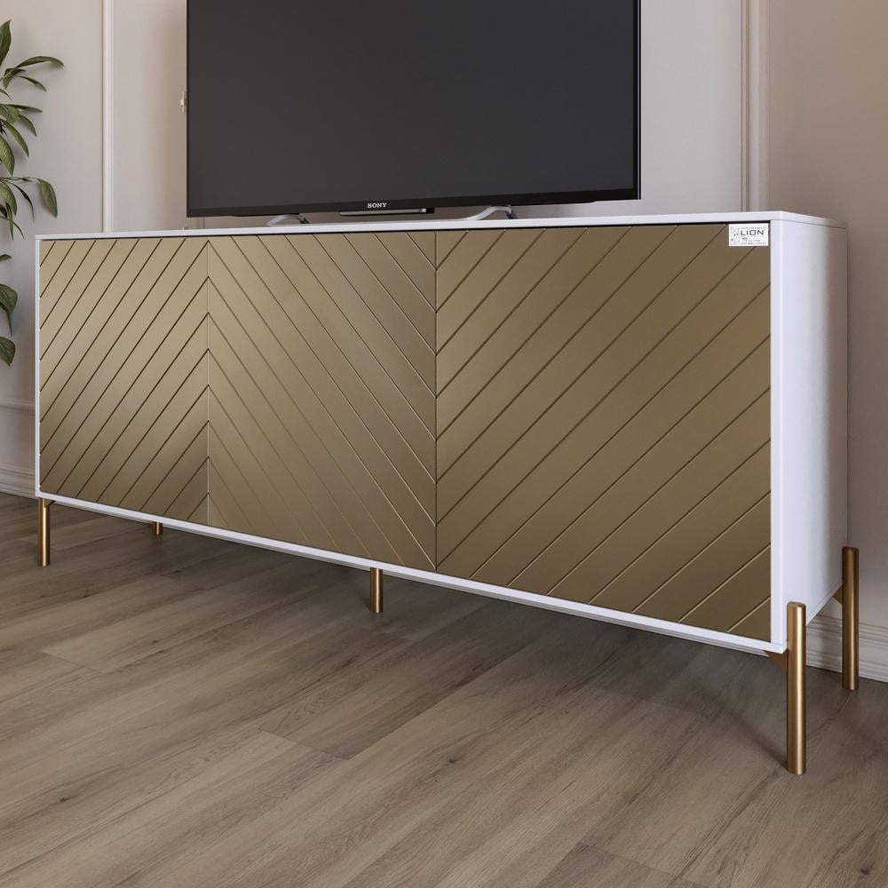 Тумба под телевизор Lion Амарант с золотыми металлическими ножками 168x40x76,5 см Нимфея Альба (000-000-2398)