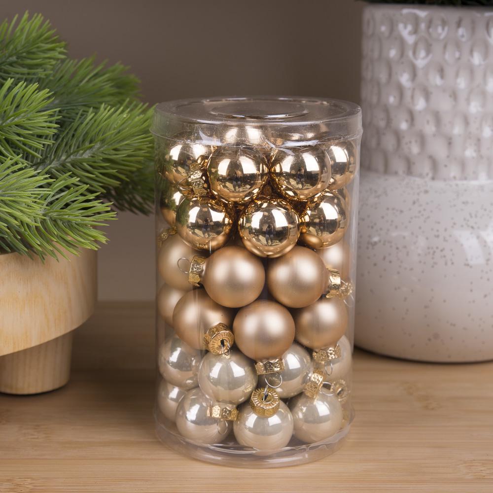 Шары новогодние из стекла 2,5 см 48 шт. Кремовый золотой (3354-5)