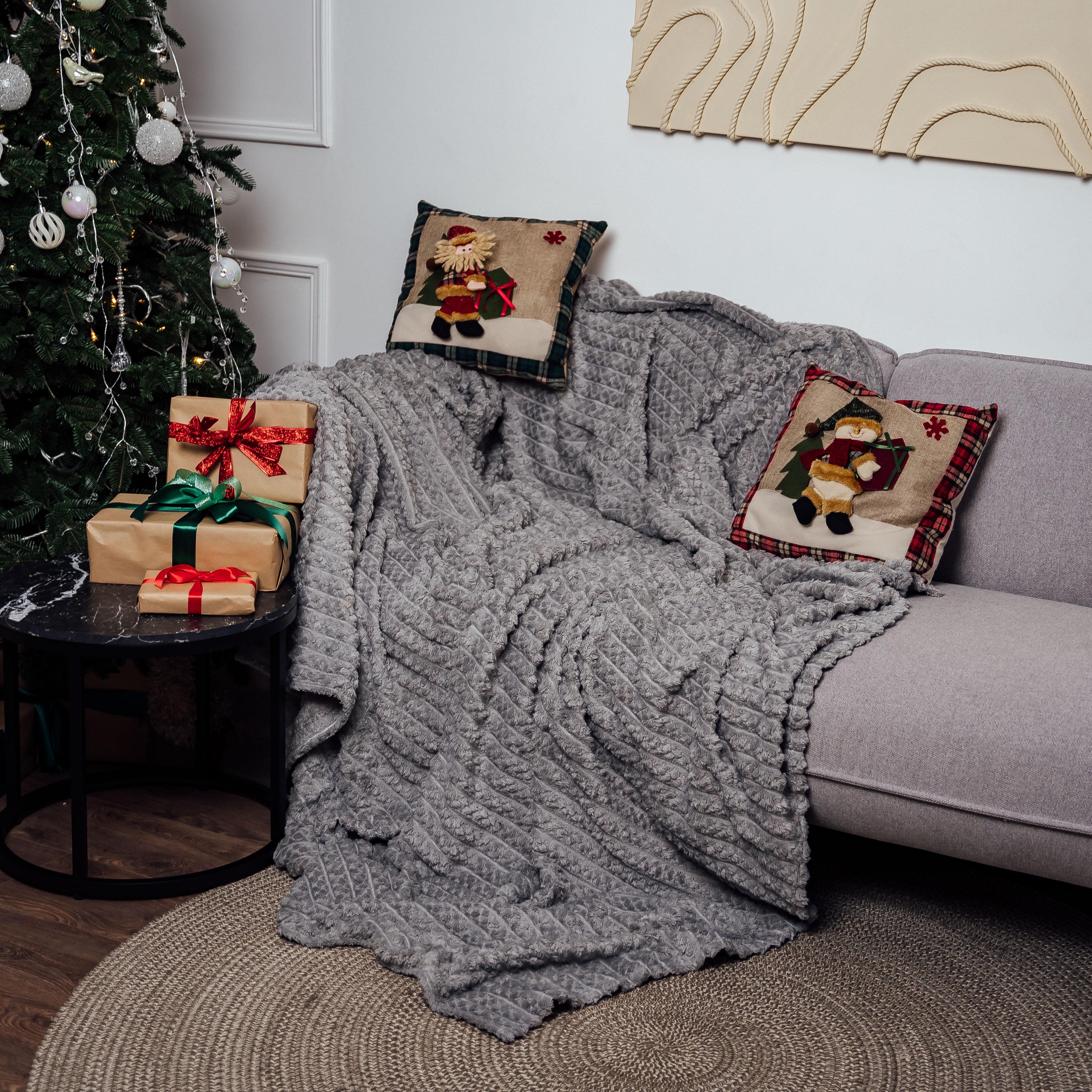 Плед Колосочек простой евростандарт 200х230 см Серый (87283)