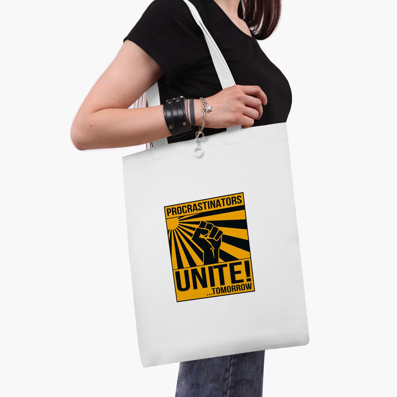 Эко сумка шоппер Прокрастинаторы объединяются завтра 41х35 см Белый (9227-2028-WT1)