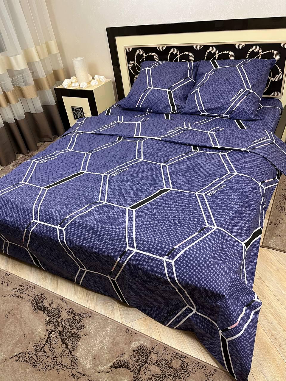 Комплект постільної білизни Візерунки бавовняні полуторні 150х220/70х70 см Синій (11256440)