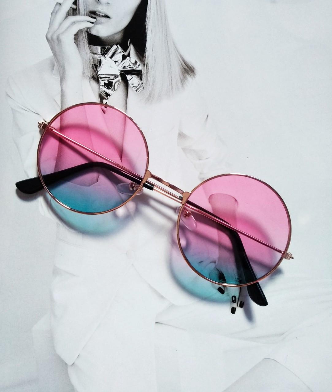 Очки круглые тишейды с цветной линзой Розовый с зеленым в золоте