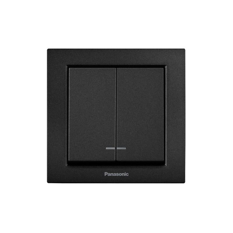 Выключатель двухкнопочный Panasonic Karre Plus 55 с подсветкой и рамкой ABS Черный (WDTC90102B UA1)