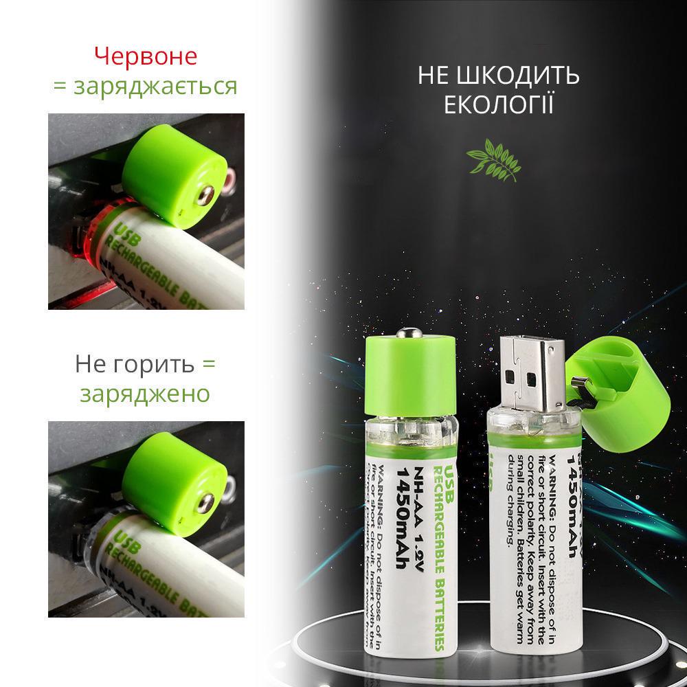 Батарейки USB-акумуляторні Doublepow 2xАА по 1450 мА заряджається 5 способами Зелений (11128897) - фото 2