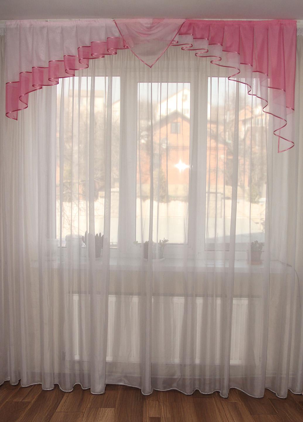 Ламбрекен Firanka Дуга шифон карниз 200 см Розовый с белым (70_4_2м)