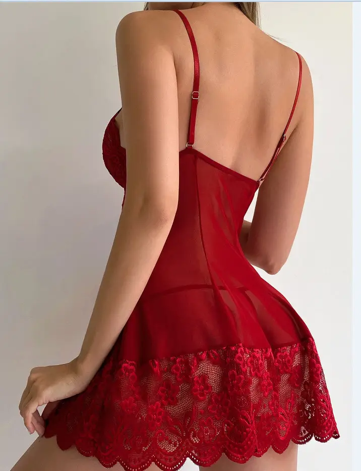 Ночная рубашка с кружевом S Красный (29031671) - фото 2 Ночная рубашка с кружевом S Красный (29031671) - фото 2