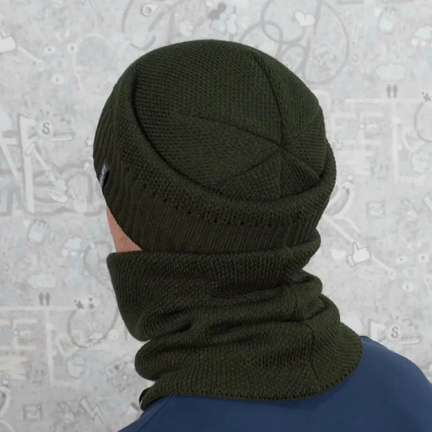 Комплект зимовий чоловічий шапка з відворотом/снуд-баф на флісі Зелений (2549773818) - фото 5