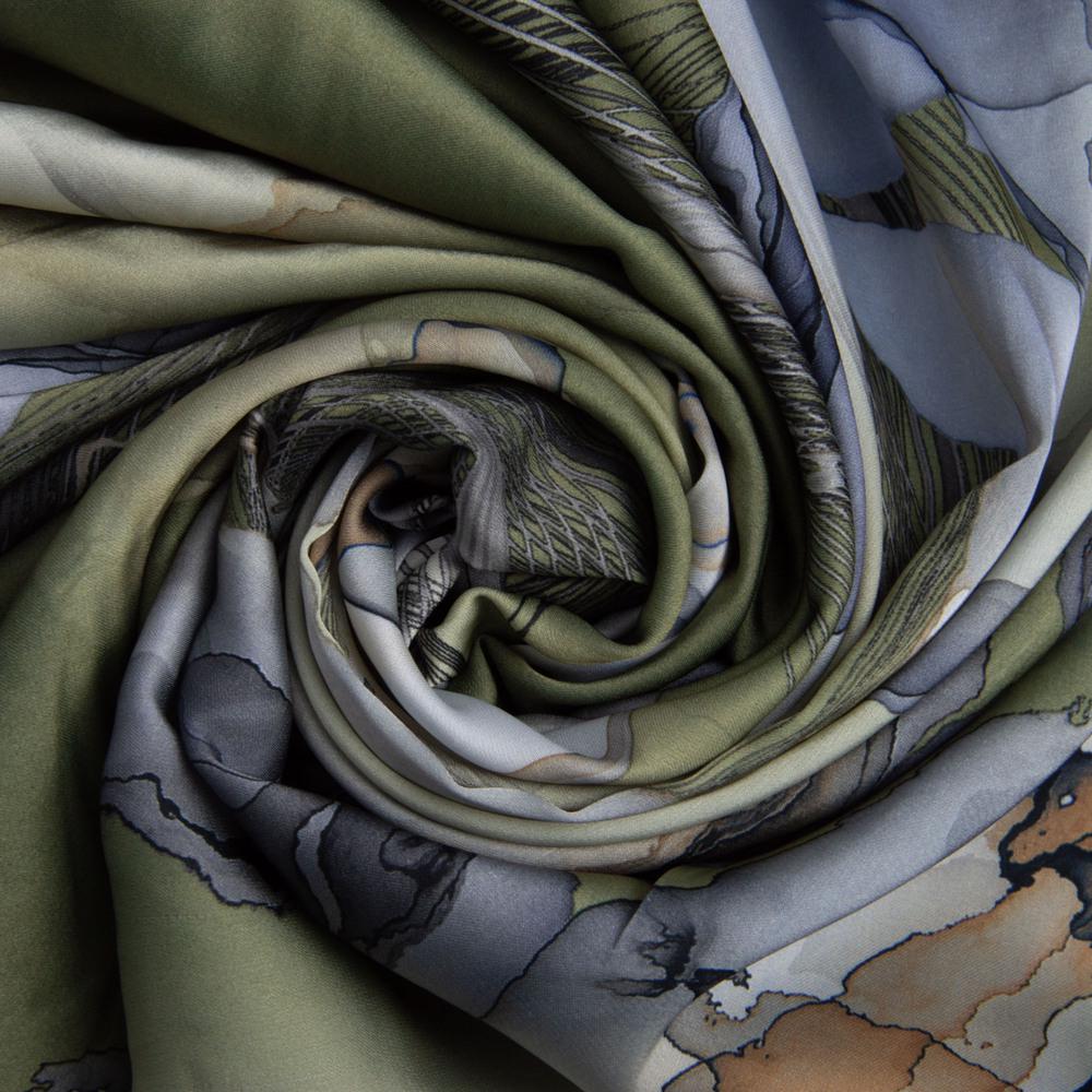 Ткань плательная атлас шелк стрейч оливка