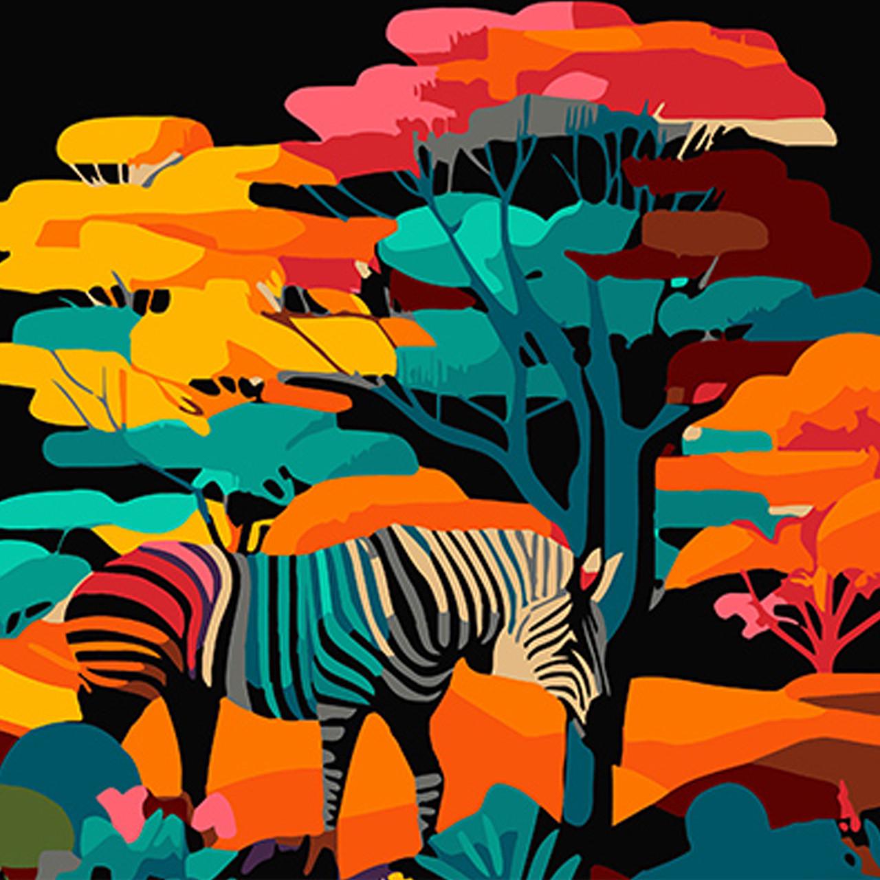 Картина по номерам Strateg Премиум Зебра на фоне природы на черном фоне 40х40 см (AV4040-57)