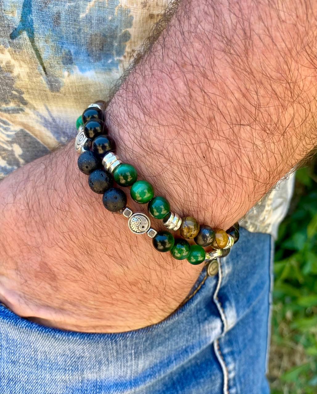 Набор браслетов LITAURS ручной работы из натурального камня диаметром d 8 мм и металлическими вставками L 18-21 см 2 шт. (240710-1) - фото 2