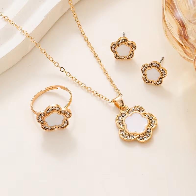 Набір підвіска/сережки і кільце квітка конюшина Чорний/Білий (2453749237)