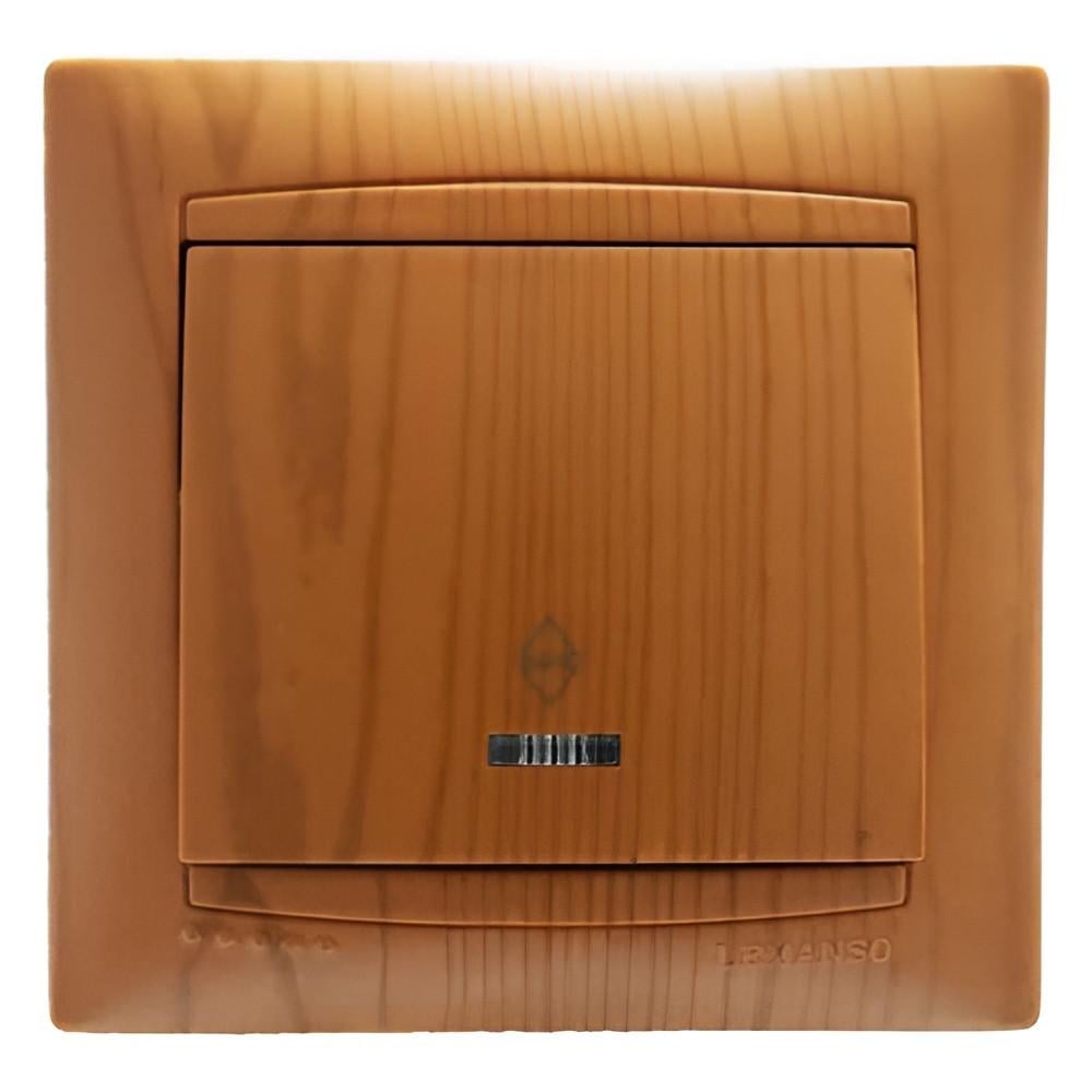 Выключатель одноклавишный Lemanso Сакура проходной с подсветкой Ольха (LMR1403)