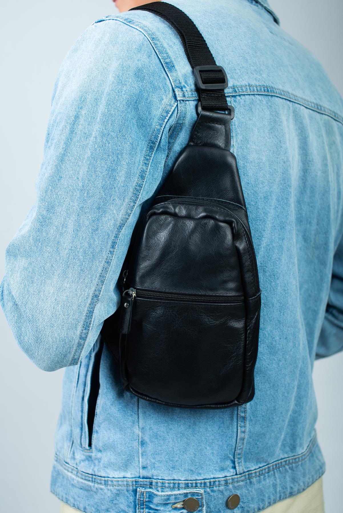 Сумка-слинг мужская через плечо SL014 кожаная Черный (25312469)