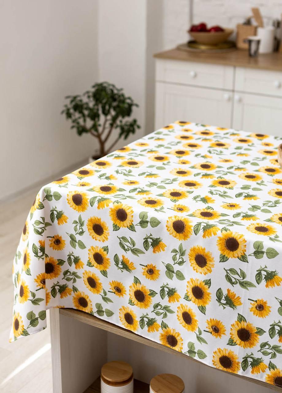Скатертина водовідштовхувальна Соняшники з квітковим принтом бавовняна акрилова (0501-2)
