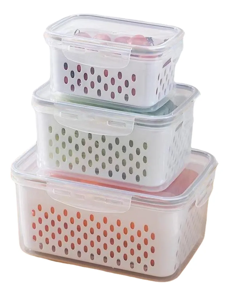 Набір двошарових контейнерів зі знімним кошиком для холодильника 3 шт. (2542591678) Набір двошарових контейнерів зі знімним кошиком для холодильника 3 шт. (2542591678)